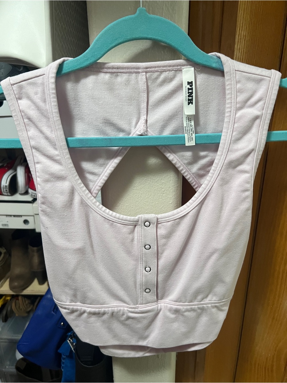Victoria's Secret PINK Pale Pink Snap-Front Racerback Crop Top